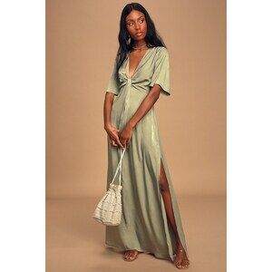 Lulus Green Satin Twist-front Maxi Dress - Size XL